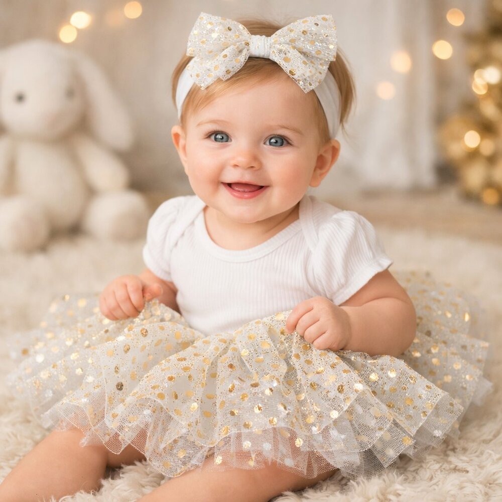 So'Dorable Baby Tutu Skirt 0–6M Gold Silver Foil Dot Holiday Photo Ready